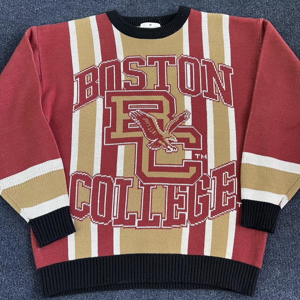 Vintage Boston College Sweater Mens Medium Maroon Gold Striped NCAA Football 90s